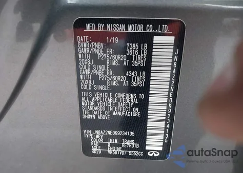 2019 Infiniti Qx80 Luxe z USA, uszkodzony, nr VIN JN8AZ2NE0K9234135